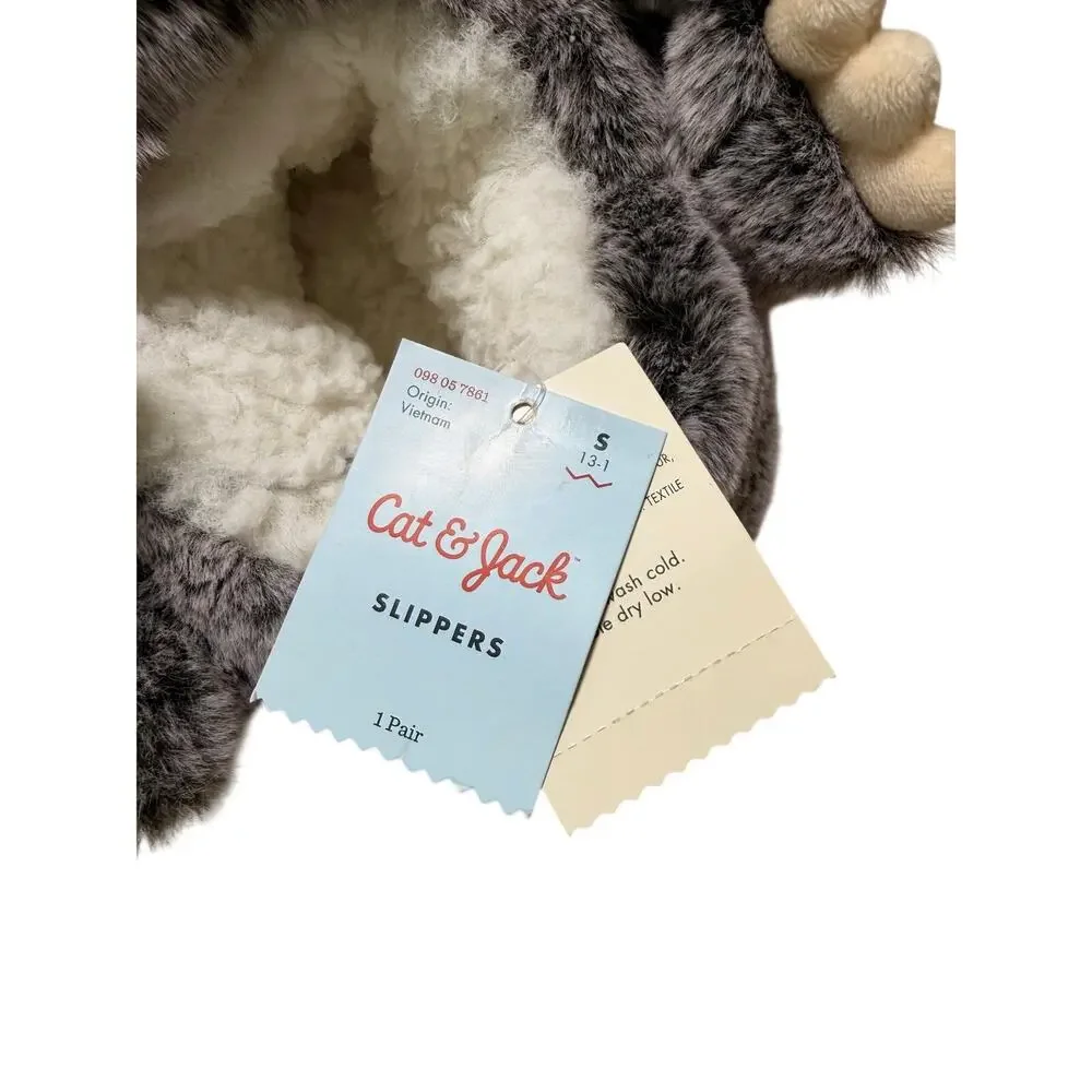 Cat & Jack Sloth Plush Kids Slippers Gray Size S 13 1